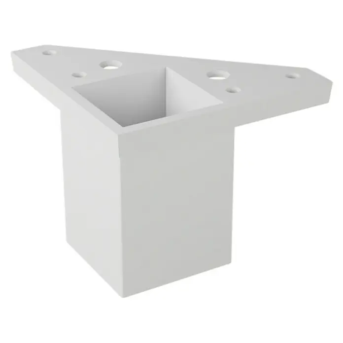 Rei Möbelfuß - L x B x H: 4 x 8 x 6 cm, Kunststoff, Weiß, 1 Stk. - Nahaufnahme eines weißen, kantigen Möbelbeins mit Bohrlöchern an der Oberseite, ideal für moderne Möbeldesigns und einfache Montage.