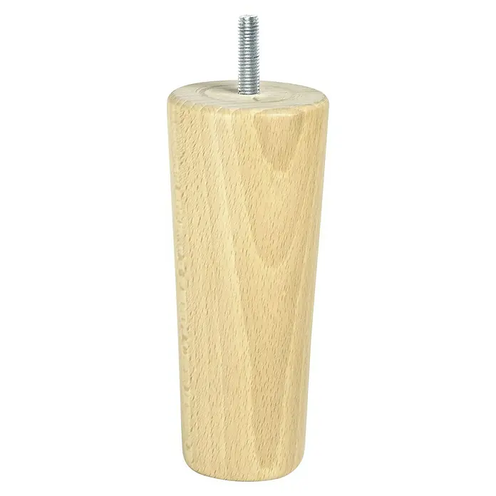Rei Möbelfuß - Ø x L: 6,4 x 14 cm, Traglast: 30 kg, Holz - Ein einzelnes, helles Holzbein mit einem Metallbolzen für Möbel. Ideal für Sofas oder Tische.