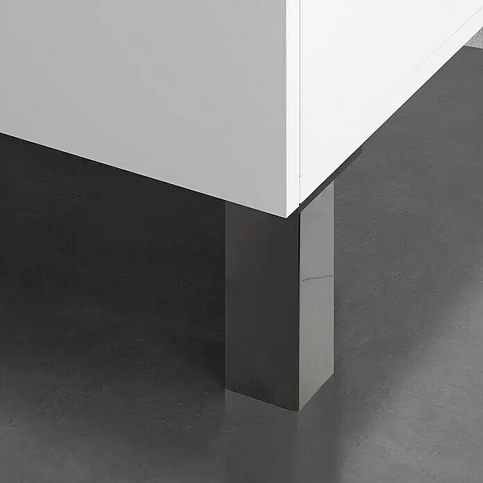 Rei Möbelfuß - L x B x H: 4 x 8 x 15 cm, Kunststoff, Schwarz, 1 Stk. - Weißer Möbelwinkel mit einem rechteckigen, polierten Chromfuß.
