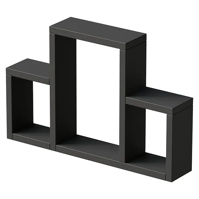 Camargue Vario Badregal - 10 x 55 x 55 cm, Verbundwerkstoff, Schwarz - Schwarzes Wandregal mit drei Fächern unterschiedlicher Höhe für eine moderne und praktische Aufbewahrungslösung.