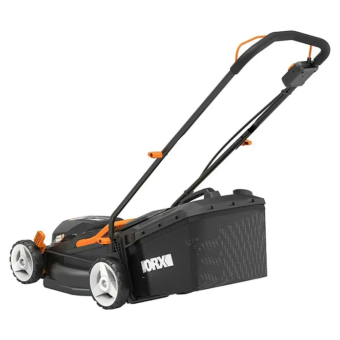 Worx PowerShare 20V Akku-Rasenmäher WG779E.1 - 20 V, 2 Akkus, 4 Ah, Schnittbreite: 34 cm - Abbildung eines Worx Akku-Rasenmähers, der eine effiziente Rasenpflege mit seinem kabellosen Design und der praktischen Grasfangbox verspricht.
