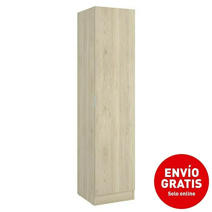 Dekit Armario para ropa Essen - L x An x Al: 52 x 41 x 184 cm, Natural - Armario alto y estrecho de madera con acabado en madera clara y una puerta. Perfecto para almacenamiento adicional en cualquier habitación.