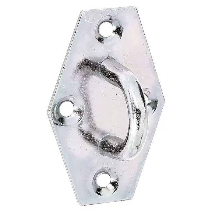 Stabilit Placa con ojal - An x L: 41 x 64 mm, Distancia desde mandril hasta placa: 23 mm - Placa de ojo de metal galvanizado con un anillo fijo y resistente para asegurar o colgar objetos.