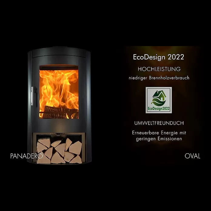 Panadero Kaminofen Oval Eco - 8,7 kW, Raumheizvermögen: 270 m³, Material Verkleidung: Stahl, Schwarz - PANADERO OVAL DE