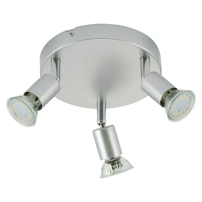 Briloner Regleta LED Picco - 9 W, L x An x Al: 16 x 16 x 13 cm, Plata, Blanco cálido, 3 ud. - Lámpara de techo plateada con tres focos LED para una iluminación moderna y eficiente.