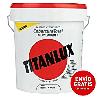 Titanlux Pintura para paredes y techos Cobertura Total Eco (Blanco, 15 l, Mate)
