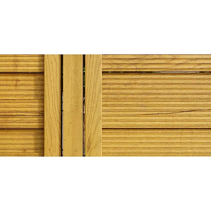 swingcolor Premium Holzlasur - Eiche, 750 ml, Seidenglänzend - Nahaufnahme einer Holzjalousie, die die Textur und Maserung des Holzes hervorhebt und eine warme, natürliche Ästhetik bietet.