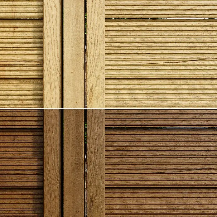 swingcolor Premium Holzlasur - Kastanie, 750 ml, Seidenglänzend - Holzzaun-Nahaufnahme mit helleren und dunkleren Farbtönen, die die natürliche Maserung und Textur des Materials hervorheben.