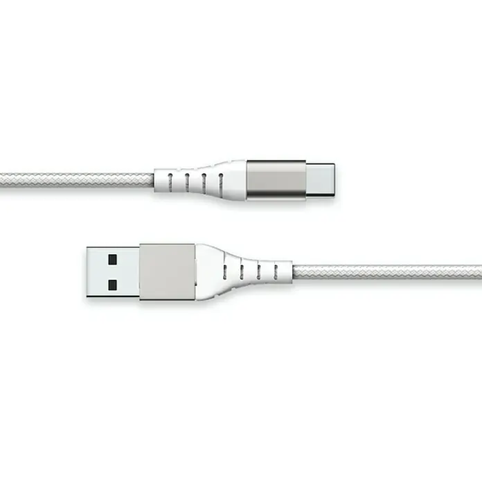 Metronic Cable USB - 1,2 m, USB-A / USB-C, Blanco - Cable USB blanco tipo A a tipo C con conectores plateados para transferencia rápida de datos y carga de dispositivos.