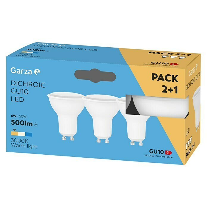 Garza Bombilla LED (3 uds., GU10, 3 x 5 W, Color de luz: Blanco cálido, No regulable)