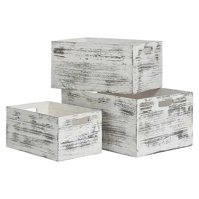 Zeller Present Caja de madera Rústica - L x An x Al: 30 x 20 x 15 cm, Madera - Tres cajas de madera blancas decorativas con asas prácticas, ideales para el almacenamiento y una organización elegante en el hogar.