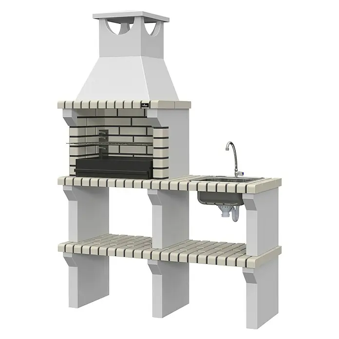 Collippo Vagos Barbacoa de obra con fregadero - An x Pr x Al: 136 x 47 x 196 cm, Superficie parrilla: 55 x 35 cm, Gris - Una moderna cocina exterior con parrilla y fregadero. Perfecta para barbacoas de verano en el jardín o en la terraza, elegante y funcional.