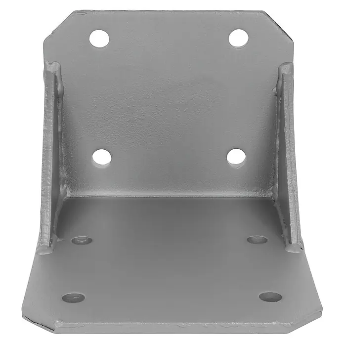 Deckenadapter E6100-85 - 150 x 180 x 215 mm, Silber, Passend für: Sunfun Vollkassettenmarkisen außer Modell Elba - Metallwinkel mit Löchern für Schrauben. Der Winkel ist grau und hat eine robuste Konstruktion für den Einsatz im Bauwesen.
