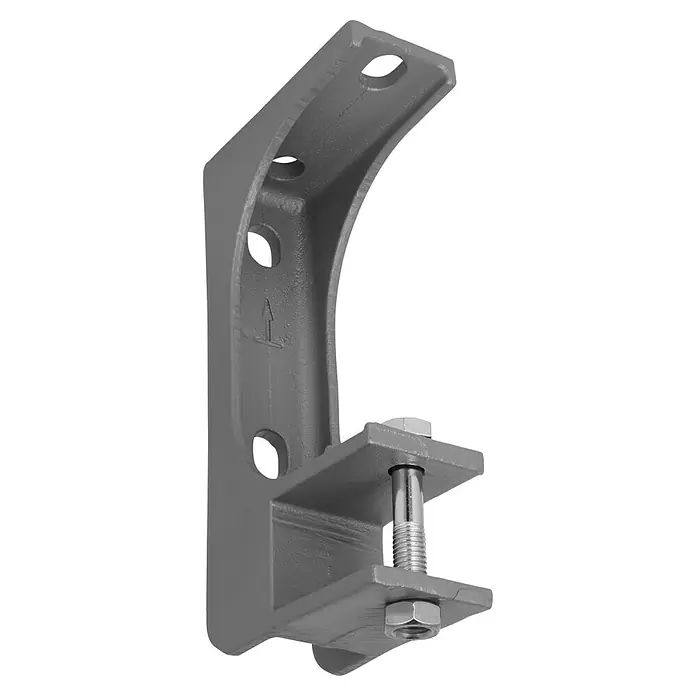 Wand- & Deckenhalter E3430-25 - 105 x 50 x 217 mm, Silber, Passend für: Sunfun Hülsenmarkisen ab 4,5 m Breite - Grauer Metallwinkel mit einem Bolzen und einer Mutter, der für industrielle Anwendungen geeignet ist. Solide Konstruktion garantiert Stabilität.