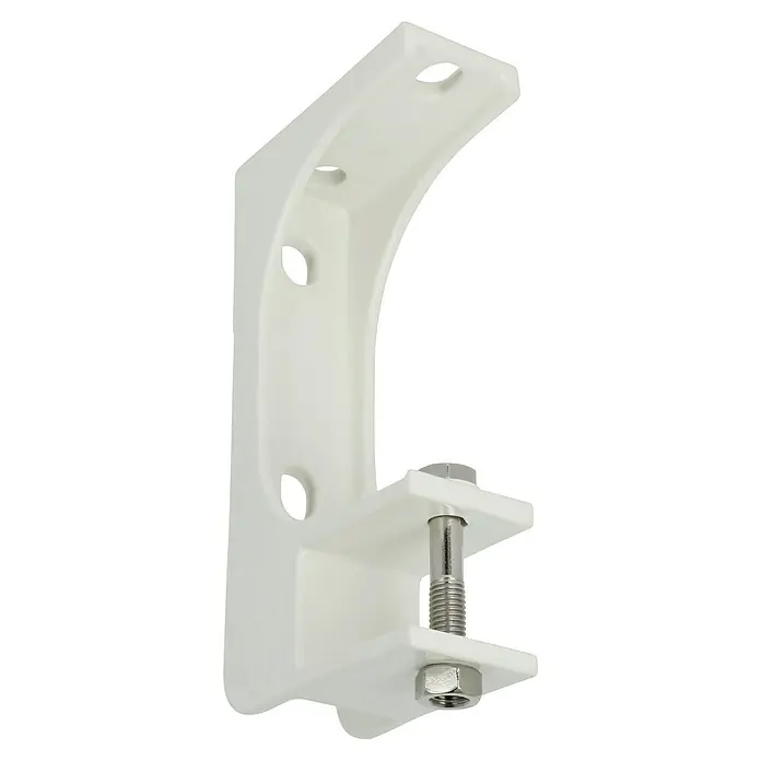Wand- & Deckenhalter E3200-55 - 105 x 50 x 217 mm, Weiß, Passend für: Sunfun Hülsenmarkisen ab 4,5 m Breite - Nahaufnahme der weißen Halterung, die für die Befestigung von Elementen konzipiert ist. Die Halterung besteht aus robustem Material und hat mehrere Löcher.