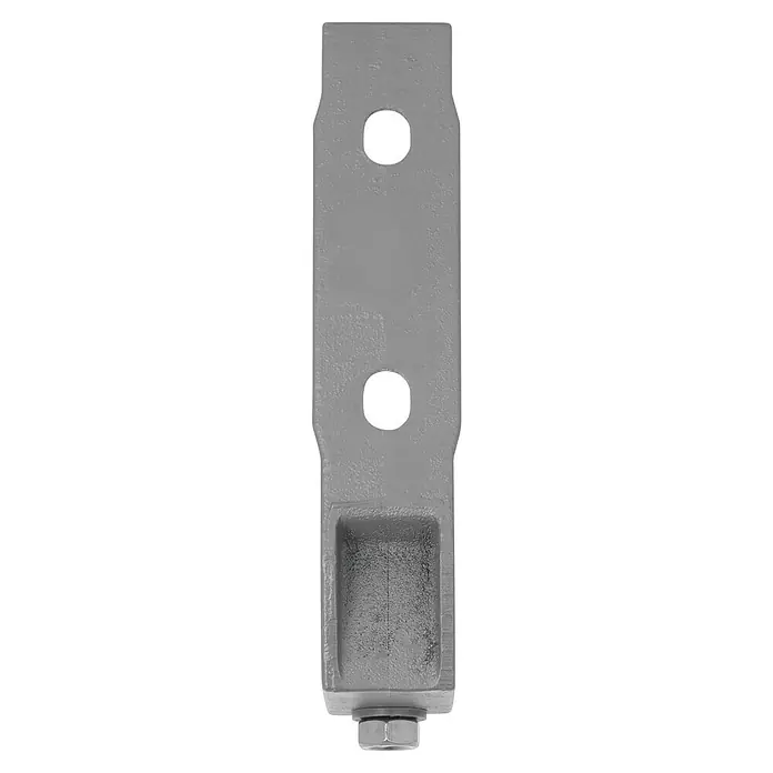 Wand- & Deckenhalter E3400-08 - 79 x 40 x 205 mm, Silber, Passend für: Sunfun Gelenkarm- und Hülsenmarkisen bis 4 m Breite - Grauer Metall-Anhängerbock mit zwei Löchern und einer quadratischen Öffnung, befestigt mit einer Sechskantschraube.