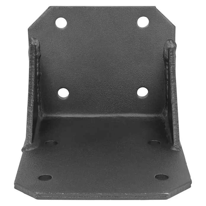 Deckenadapter E6100-83 - 150 x 180 x 215 mm, Anthrazit, Passend für: Sunfun Vollkassettenmarkisen außer Modell Elba - Nahaufnahme einer stabilen, schwarzen Stahlhalterung mit Bohrlöchern, ideal für robuste Konstruktionen.