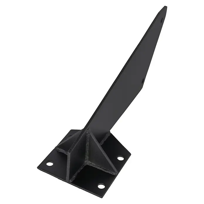 Dachsparrenadapter E6100-90 - 150 x 155 x 450 mm, Anthrazit, Passend für: Sunfun Vollkassettenmarkisen außer Modell Elba - Eine Nahaufnahme einer schwarzen Halterung, die auf einer schwarzen Oberfläche steht. Diese Halterung dient zur sicheren Befestigung von Gegenständen.