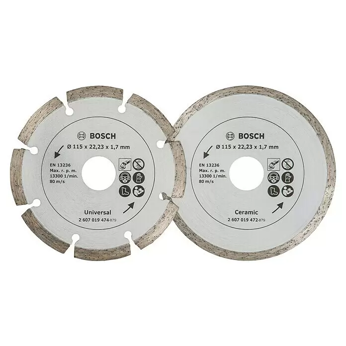 Bosch Diamant-Trennscheiben-Set für Fliesen und BaumaterialDurchmesser Scheibe: 115 mm, Bohrung: 22,23 mm, 2 Stk.