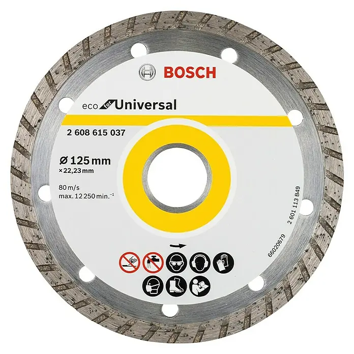 Bosch Diamant-Trennscheibe Eco for Universal Turbo - Durchmesser Scheibe: 125 mm, Höhe Segment: 7 mm, 1 Stk. - Abbildung einer Bosch Eco Universal Trennscheibe mit einem Durchmesser von 125 mm für vielseitige Schneidanwendungen.
