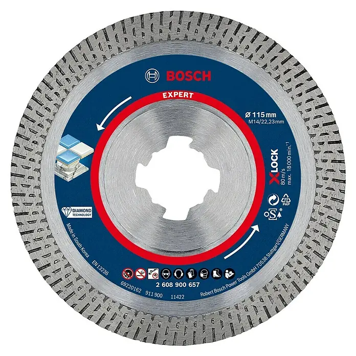 Bosch Diamant-Trennscheibe Expert for HardCeramic - Durchmesser Scheibe: 115 mm, Höhe Segment: 10 mm, 1 Stk. - Bosch Expert Fliesen-Trennscheibe mit X-Lock-System, 115 mm Durchmesser. Ideal zum Schneiden von Fliesen mit Diamanttechnologie.