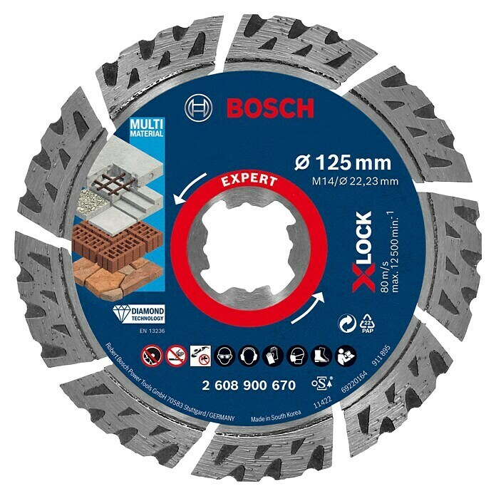 Bosch Professional X-Lock Diamant-Trennscheibe Expert | MultiMaterial for mm) (Durchmesser Scheibe: BAUHAUS 125