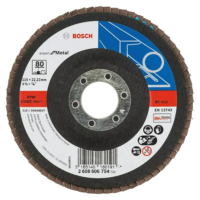 Bosch Professional Expert Fächerscheibe X551 - Körnung: 80, Durchmesser Scheibe: 115 mm - Bosch Expert Metall Schruppscheibe mit 80er Körnung, ideal zum Schleifen von Metalloberflächen.