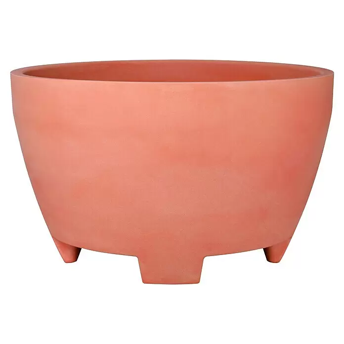 Geli Pflanzkübel rund Megalos - Außenmaß (Ø x H): 98 x 58 cm, Kunststoff, Terrakotta - Terrakottafarbener runder Blumentopf mit drei Füßen.