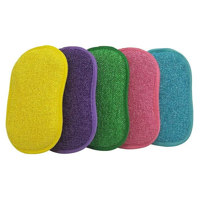 Esponja de limpieza 5 pack - An x L: 10 x 16 cm, Material: Materiales naturales, 5 ud., Multicolor - Cinco almohadillas desmaquillantes reutilizables de colores amarillo, morado, verde, rosa y azul. Ideal para la rutina diaria de cuidado de la piel.