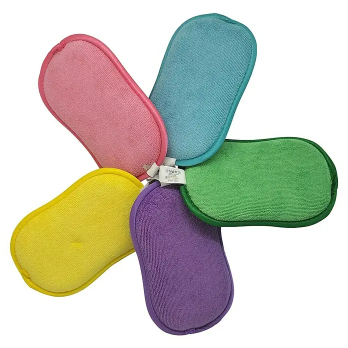 Esponja de limpieza 5 pack - An x L: 10 x 16 cm, Material: Materiales naturales, 5 ud., Multicolor - Cinco toallitas desmaquillantes reutilizables rectangulares y coloridas dispuestas en forma floral, ideales para la limpieza facial diaria.