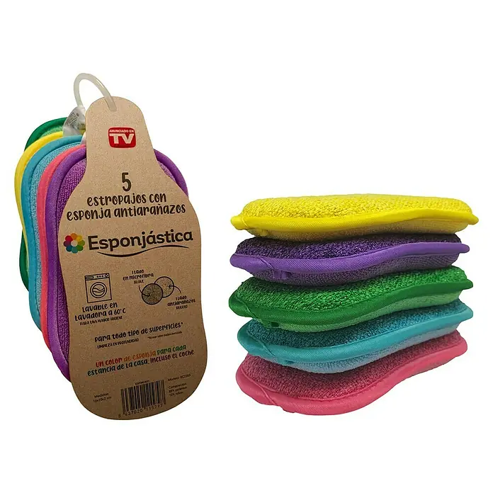 Esponja de limpieza 5 pack - An x L: 10 x 16 cm, Material: Materiales naturales, 5 ud., Multicolor - Un set de 5 esponjas de limpieza Esponjástica con un lado de esponja resistente a los arañazos. Ideal para todas las superficies, disponible en varios colores.