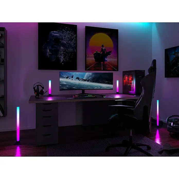 Paulmann Zubehör-Set Lightbar Base - Schwarz, 2 Stk. - Gaming-Zimmer mit LED-Leuchten, die eine farbenfrohe Atmosphäre schaffen und das Spielerlebnis verbessern.