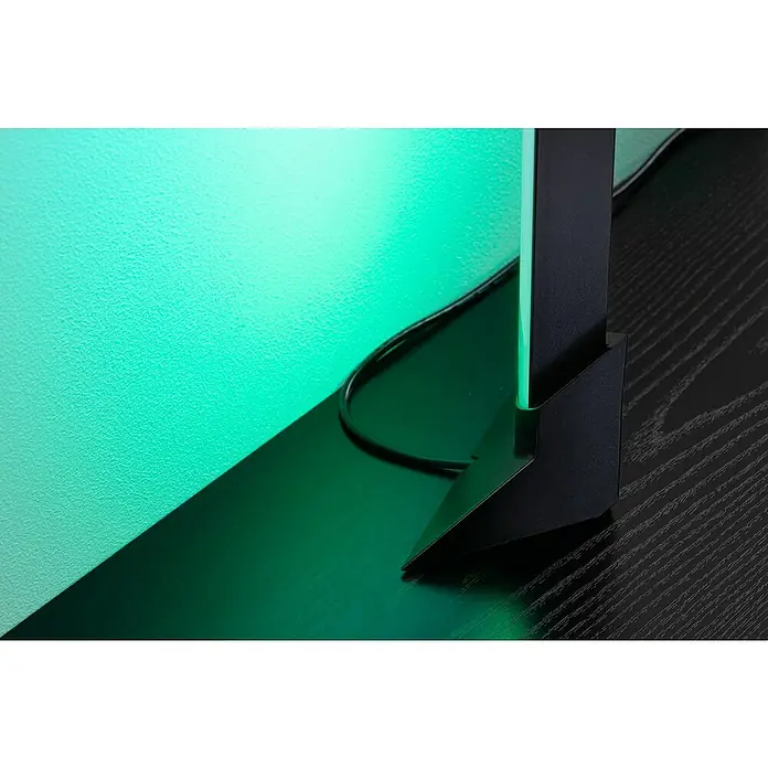 Paulmann Zubehör-Set Lightbar Base - Schwarz, 2 Stk. - Nahaufnahme eines Monitors mit schlankem, modernem Design und atmosphärischer grüner Hintergrundbeleuchtung.
