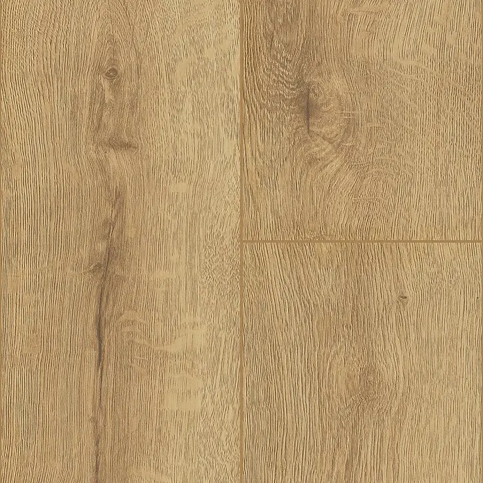LOGOCLIC Aquaprotect Smart Silent Laminat - Pandora, Landhausdiele, 1.288 x 195 x 7 mm - Detailaufnahme von vier Paneelen hellbraunen Laminatbodens, die die Maserung und Textur des Holzes zeigen.