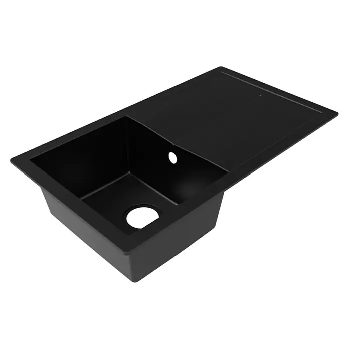 Respekta Einbauspüle Cleveland - 86 x 50 cm, Schwarz - Schwarzes Küchenspülbecken mit Abtropffläche, ideal für moderne Küchen. Robust, stilvoll und leicht zu reinigen.