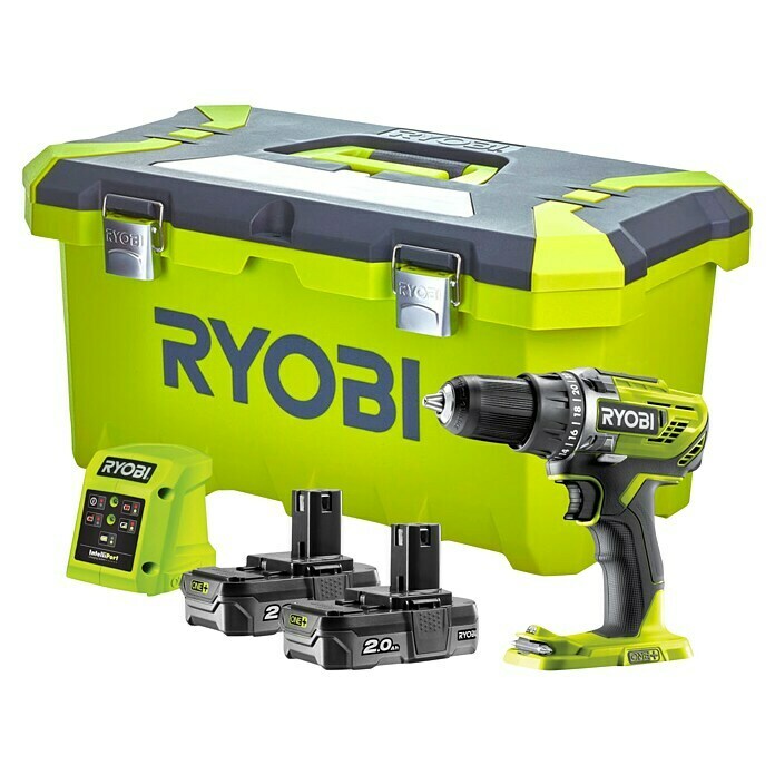 Ryobi ONE+ Perceuse-visseuse sans fil R18DD3-220T (Vert/noir, 2x batterie  Li-Ion 2.0Ah, mallette)