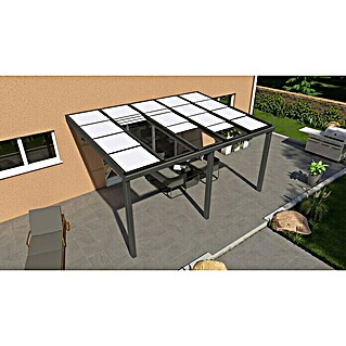 Gardendreams Terrassenüberdachung Special Edition mit Schiebedach (B x T: 500 x 300 cm, Anthrazitgrau, Polycarbonat, Opal)