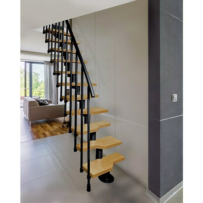 Atrium Raumspartreppe Mini Vertical (Farbton Metall: RAL 9005, Breite: 60 cm, Buche, Geschosshöhe: 222 cm - 300 cm) | BAUHAUS