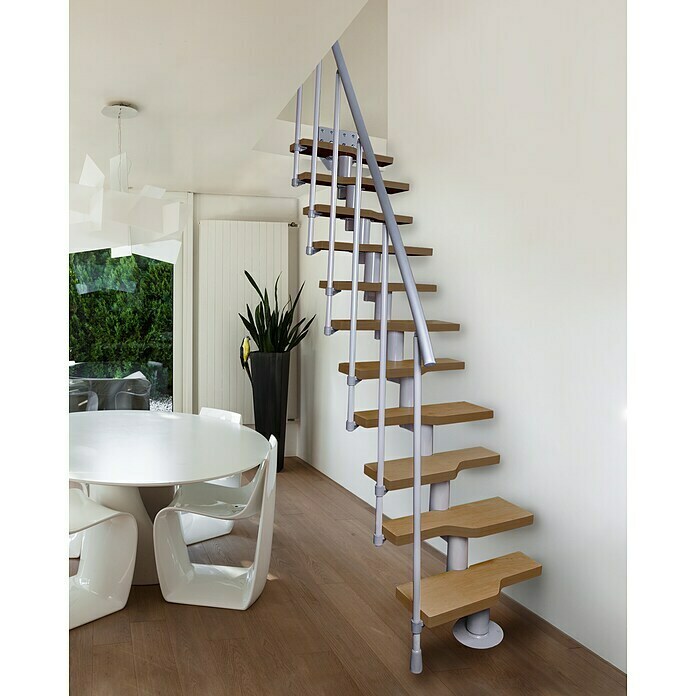 Atrium Raumspartreppe Mini (Farbton Metall: RAL 9006, Breite: 60 cm, Buche, Geschosshöhe: 222 cm - 300 cm) | BAUHAUS