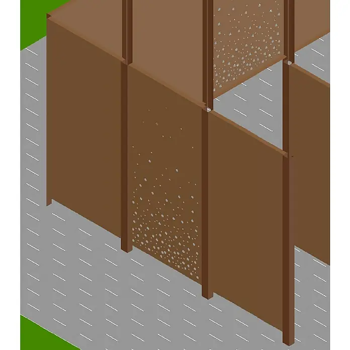 Palatino Space Vertical Zaun-Set Set Uni - 917 x 180 cm, Rost - Ansicht des Sichtschutzes mit durchbrochenem Muster für Privatsphäre und Dekoration im Außenbereich.