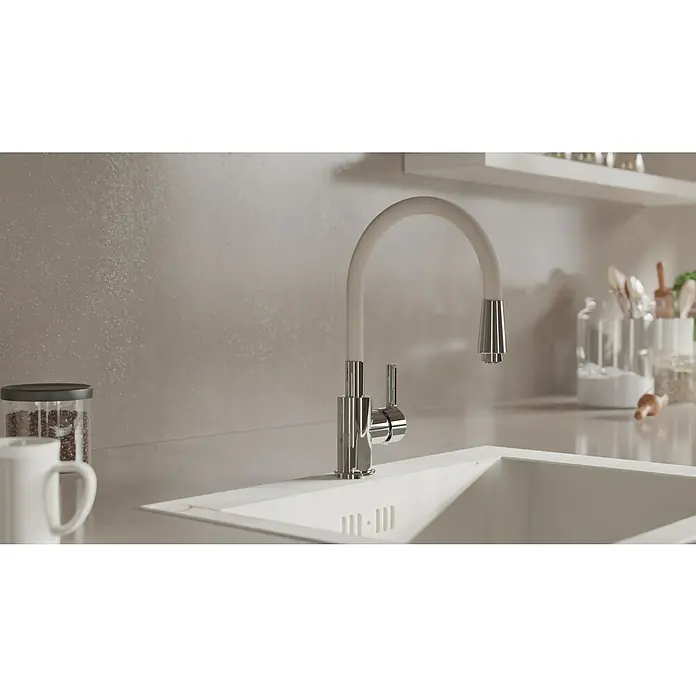 Camargue Spültischarmatur Flexo - Niederdruck, Beige/Chrom, Glänzend - Moderne Küchenarmatur mit elegantem Design. Der schwenkbare Auslauf und die Chromoberfläche machen sie zum Blickfang jeder Küche.
