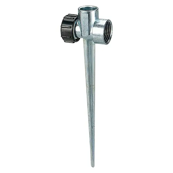 Soporte de estaca para aspersor - L x An x Al: 8,5 x 3,4 x 21 cm - Aspersor de césped metálico con estaca y botón negro, ideal para riego de jardines.