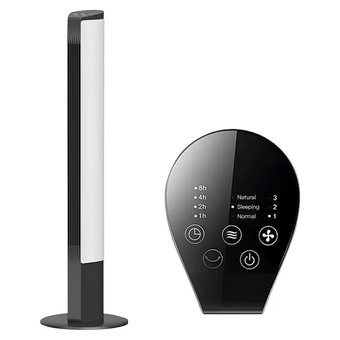 Purline Venty Ventilador de torre TO 55 - Blanco y Negro, 113 cm - Ventilador de torre con controles digitales para una personalización óptima del flujo de aire en la habitación.
