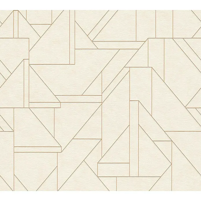 A.S. Création Metropolitan Stories Travel Styles Vliestapete LilienCreme, Grafisch, 10,05 x 0,53 m - Abstraktes Muster-Tapetendesign mit geometrischen Formen und feinen Linien, perfekt für moderne Innenräume.