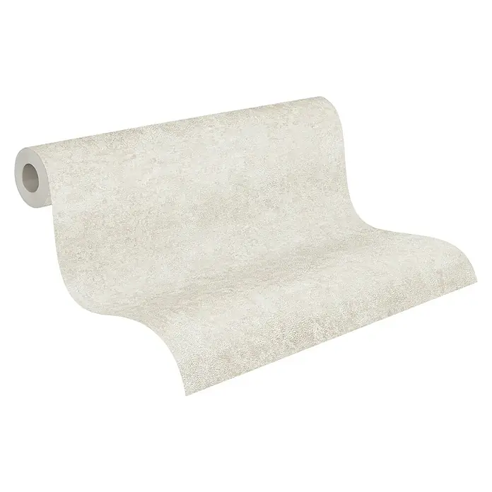 A.S. Création Metropolitan Stories Travel Styles Vliestapete Rostoptik - Creme, Uni, 10,05 x 0,53 m - Nahaufnahme einer Rolle strukturierten, hellen Vliestapeten, ideal für die Wandgestaltung und Innendekoration.