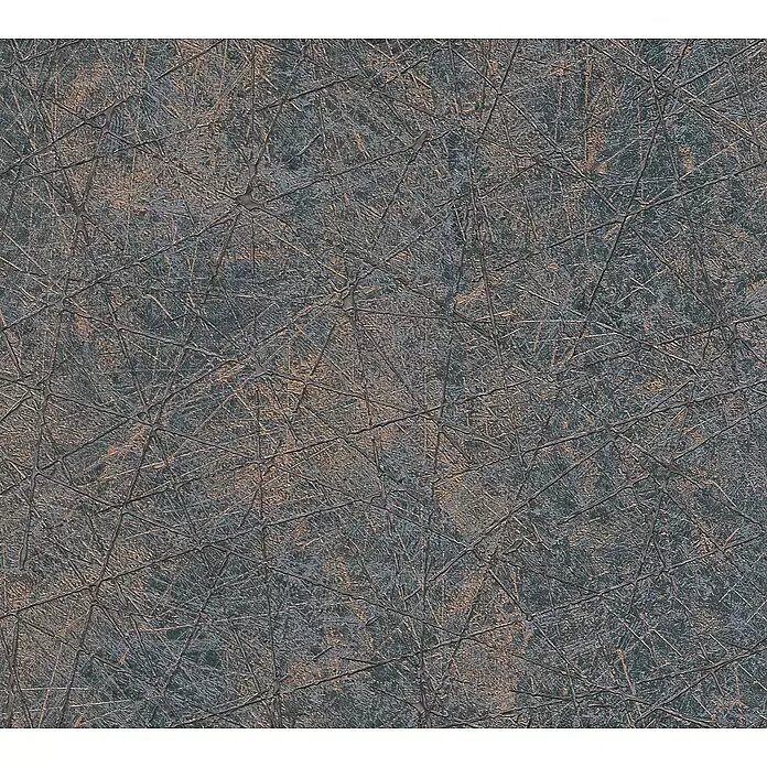 A.S. Création Metropolitan Stories Travel Styles Vliestapete Allover II - Schwarz/Kupfer, Grafisch, 10,05 x 0,53 m - Abstrakte strukturierte Oberfläche mit sich kreuzenden Linien in Dunkelgrau und Metallic-Bronze, ähnlich zerkratztem Metall.