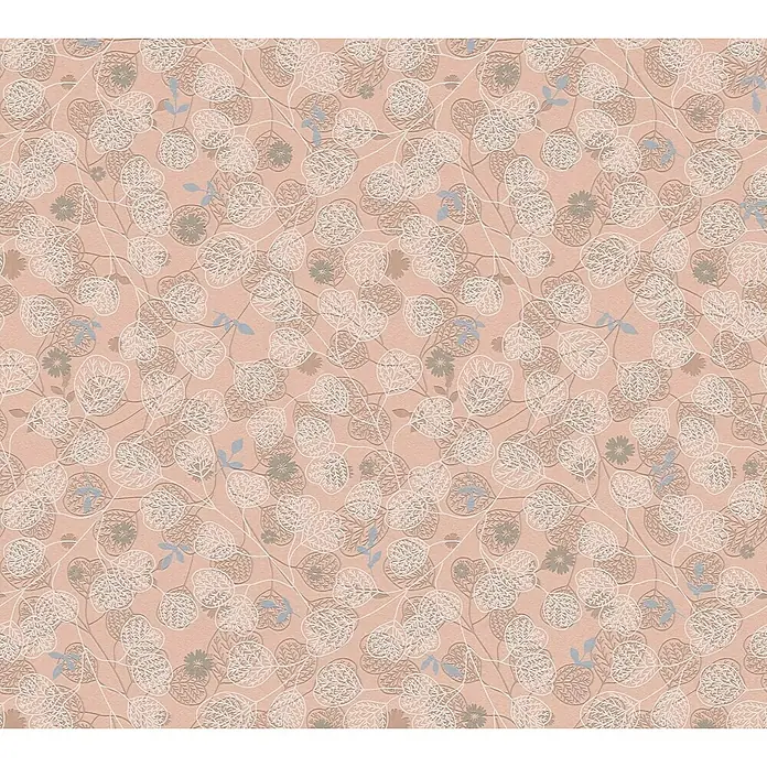 A.S. Création Metropolitan Stories Travel Styles Vliestapete Blätter-Allover II - Rosè, Floral, 10,05 x 0,53 m - Zartes Muster mit Blättern und Blüten in sanften Rosa- und Grautönen, ideal für stilvolle Dekorationen.