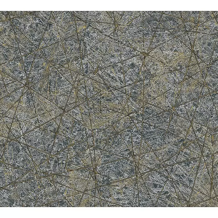 A.S. Création Metropolitan Stories Travel Styles Vliestapete Allover II - Schwarz/Gold, Grafisch, 10,05 x 0,53 m - Abstrakte strukturierte Oberfläche mit silber-weißen Kratzern und goldenen Linien auf dunklem Hintergrund.
