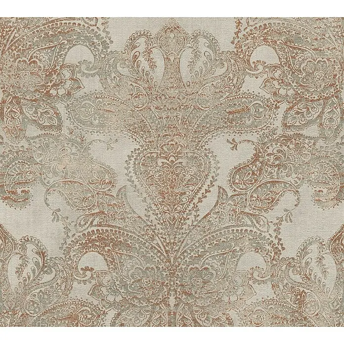 A.S. Création Metropolitan Stories Travel Styles Vliestapete Damask - Sand/Orange, Ornament, 10,05 x 0,53 m - Elegantes Paisley-Muster in gedämpften Farben, ideal für stilvolle Wohnaccessoires.