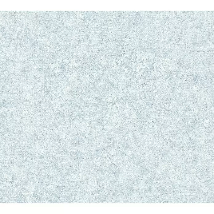 A.S. Création Metropolitan Stories Travel Styles Vliestapete - Hellblau, Uni, 10,05 x 0,53 m, Feine Struktur - Hellblau-graue, texturierte Oberfläche, die Putz oder Beton ähnelt.